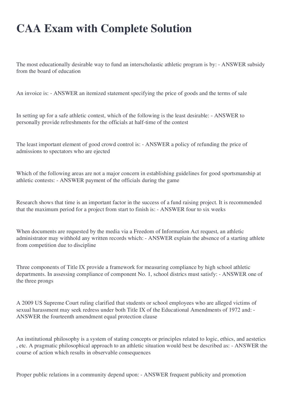 Preview image of CAA Exam with Complete Solution document
